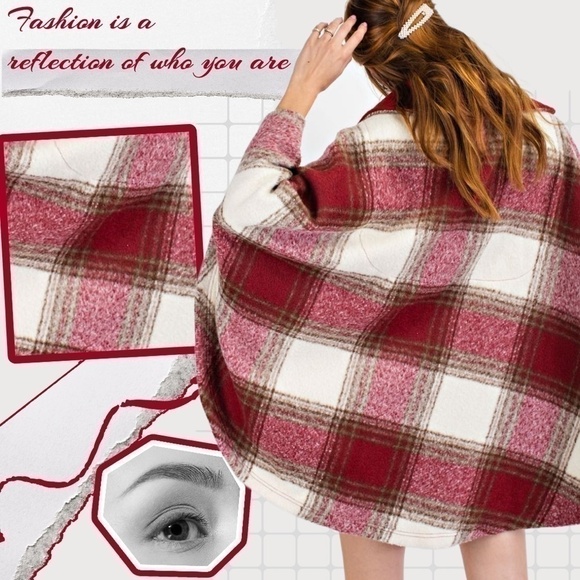 Easel Ultra Lux Cozy Red Plaid Wool Blend Poncho Cape Zippered Neck NWT - Picture 7 of 15